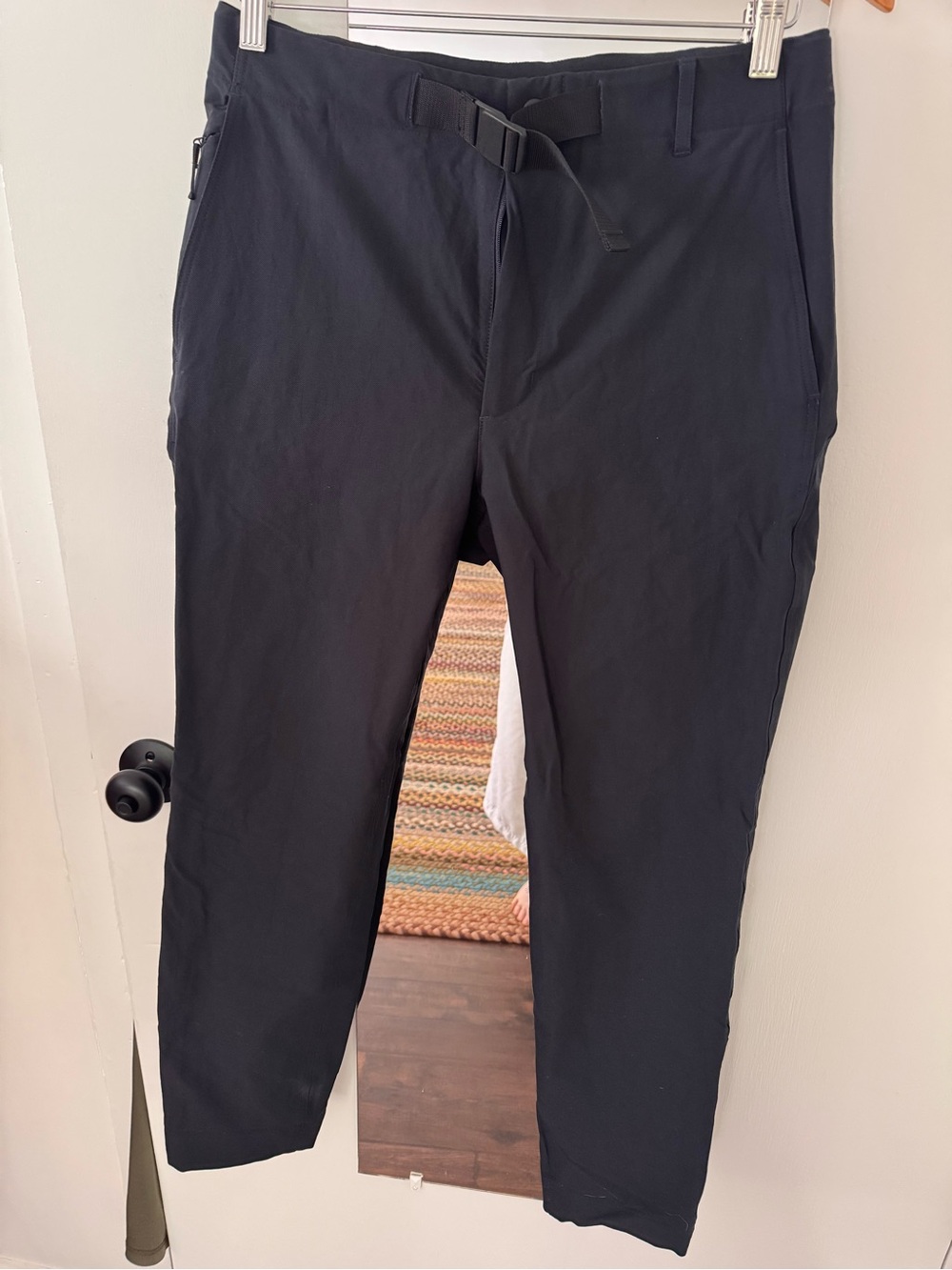 Women’s Westerlind x Godwin Navy Stretch trousers with built in belt.